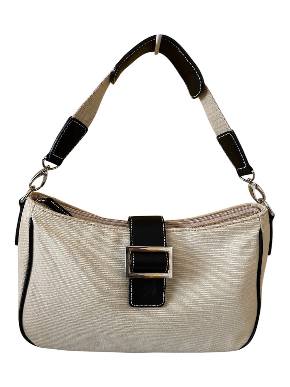 Eddie Bauer Cotton Canvas Shoulder Bag with Black Leather Trim